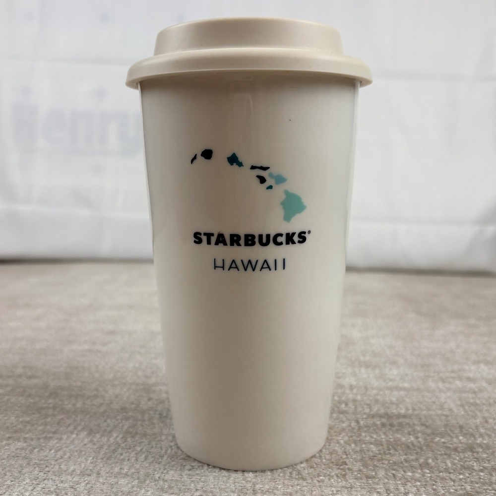 Starbucks Hawaii Ceramic Travel Mug 12oz Cream Siren Logo 2014 Island Souvenir